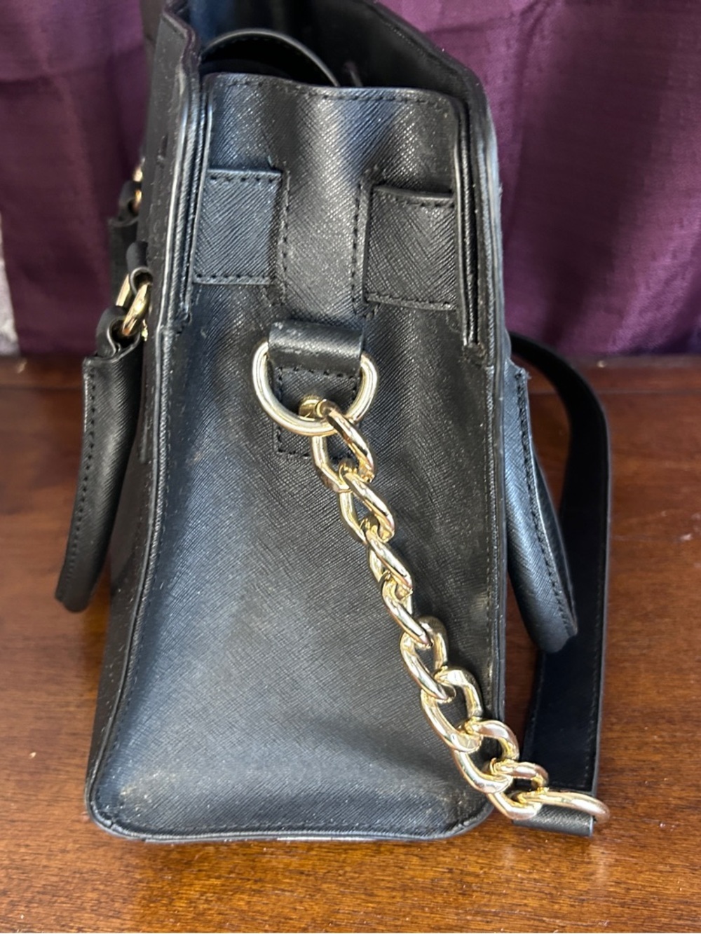 Michael Kors Hamilton Satchel Black Leather | Gold Lock | - Picture 6 of 16